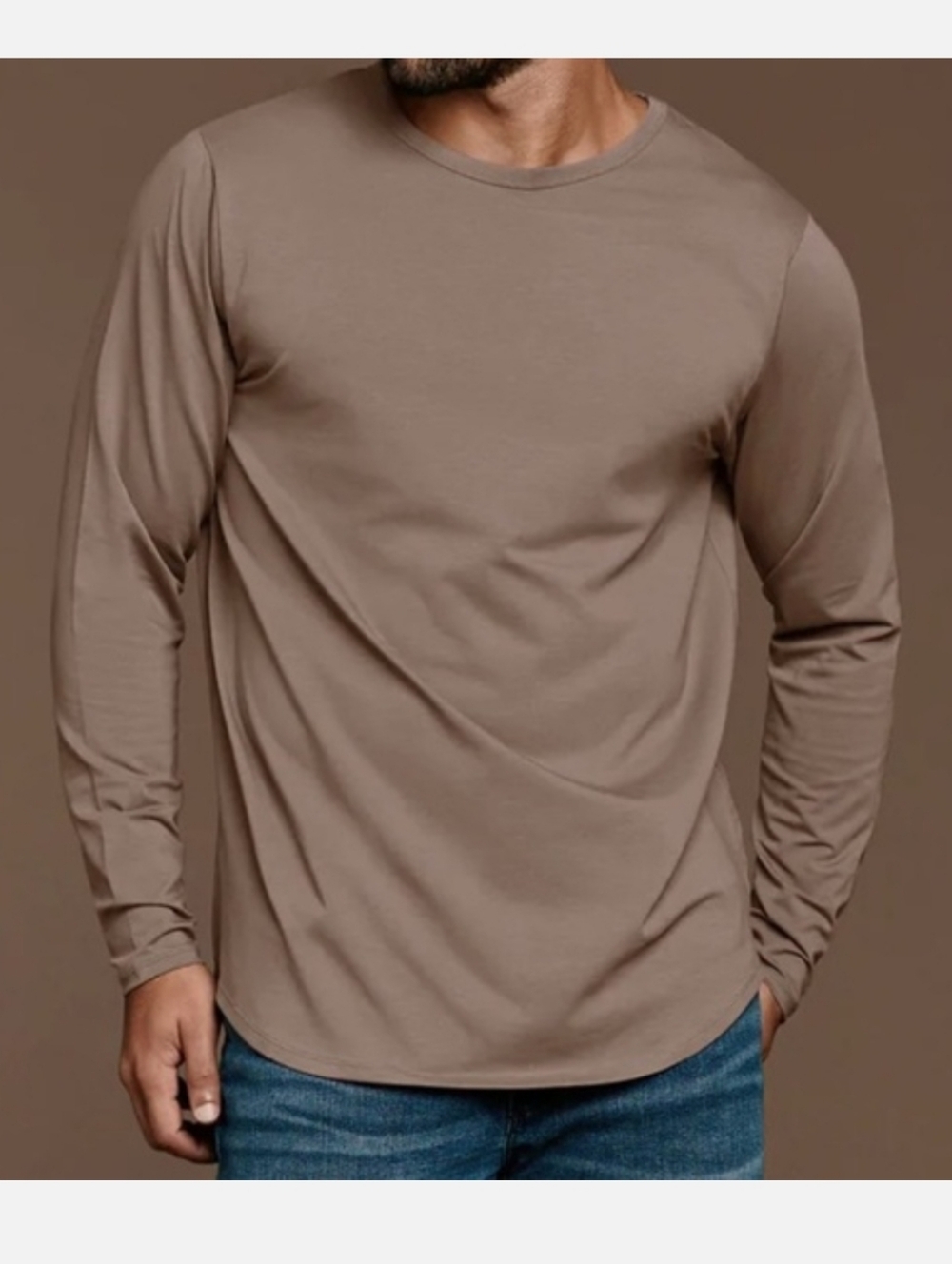 Nuuds Taupe Brown Long Sleeve Curved Hem T Shirt Size XXXL